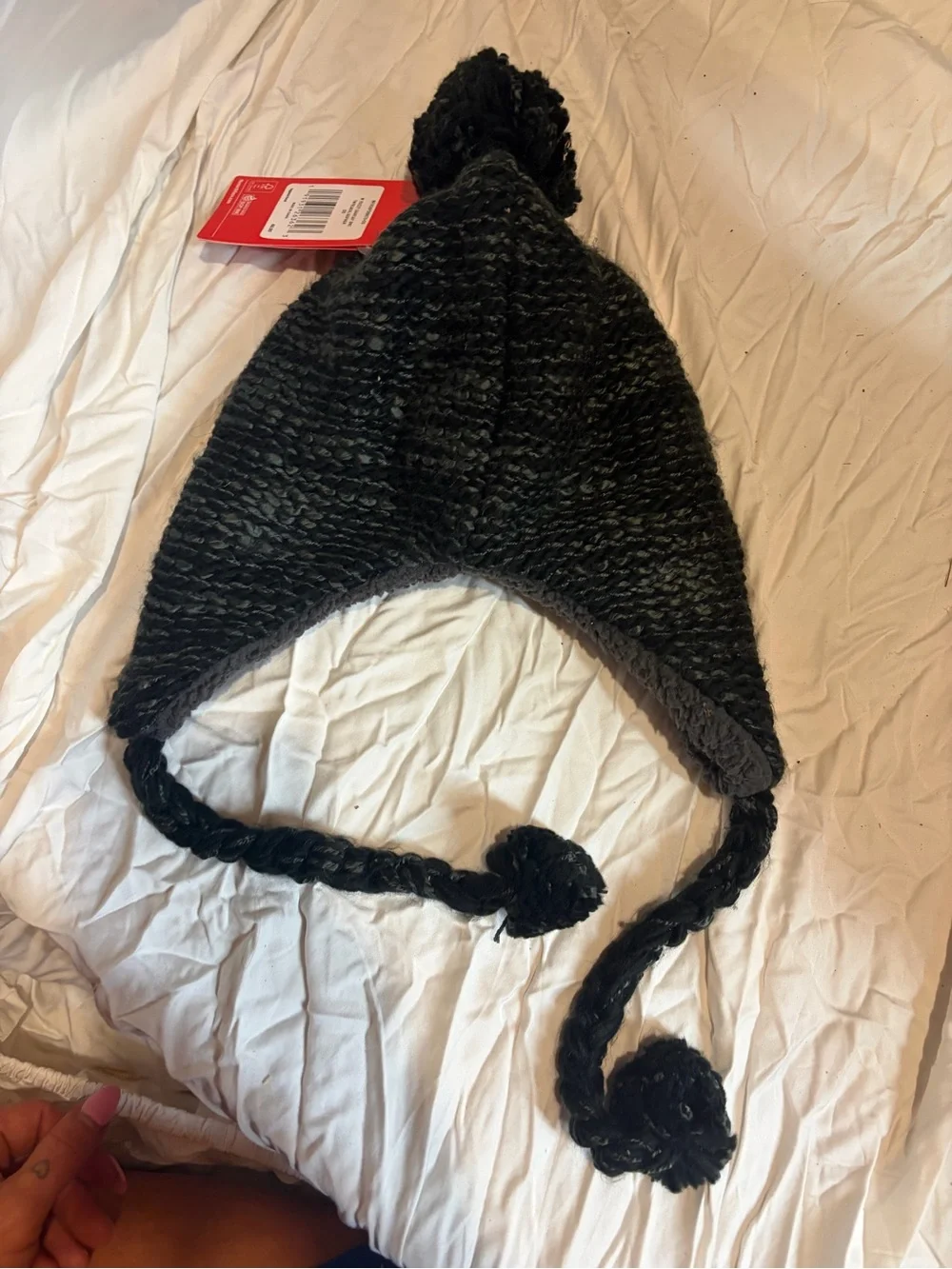 The North Face Black Knit Earflap Beanie with Pom
